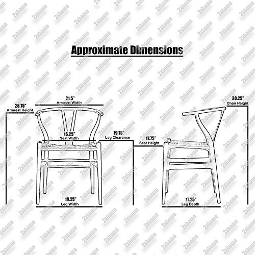 Set di 2 sedie da pranzo moderne in legno naturale con braccioli a Y e schienale, seduta in canapa, per casa, ristorante, ufficio, scrivania, cucina