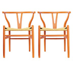 Set di 2 sedie da pranzo moderne in legno naturale con braccioli a Y e schienale, seduta in canapa, per casa, ristorante, ufficio, scrivania, cucina