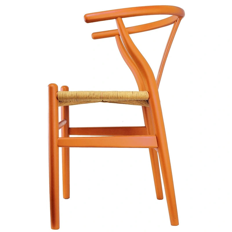 Set di 2 sedie da pranzo moderne in legno naturale con braccioli a Y e schienale, seduta in canapa, per casa, ristorante, ufficio, scrivania, cucina