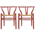 Set di 2 sedie da pranzo moderne in legno naturale con braccioli a Y e schienale, seduta in canapa, per casa, ristorante, ufficio, scrivania, cucina