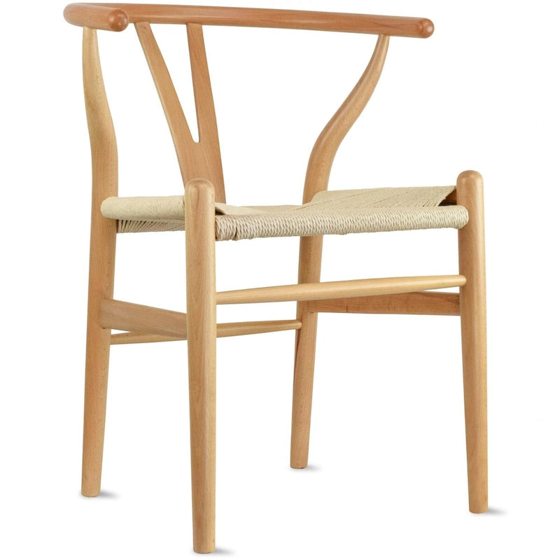 Set di 2 sedie da pranzo moderne in legno naturale con braccioli a Y e schienale, seduta in canapa, per casa, ristorante, ufficio, scrivania, cucina