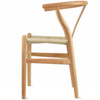 Set di 2 sedie da pranzo moderne in legno naturale con braccioli a Y e schienale, seduta in canapa, per casa, ristorante, ufficio, scrivania, cucina