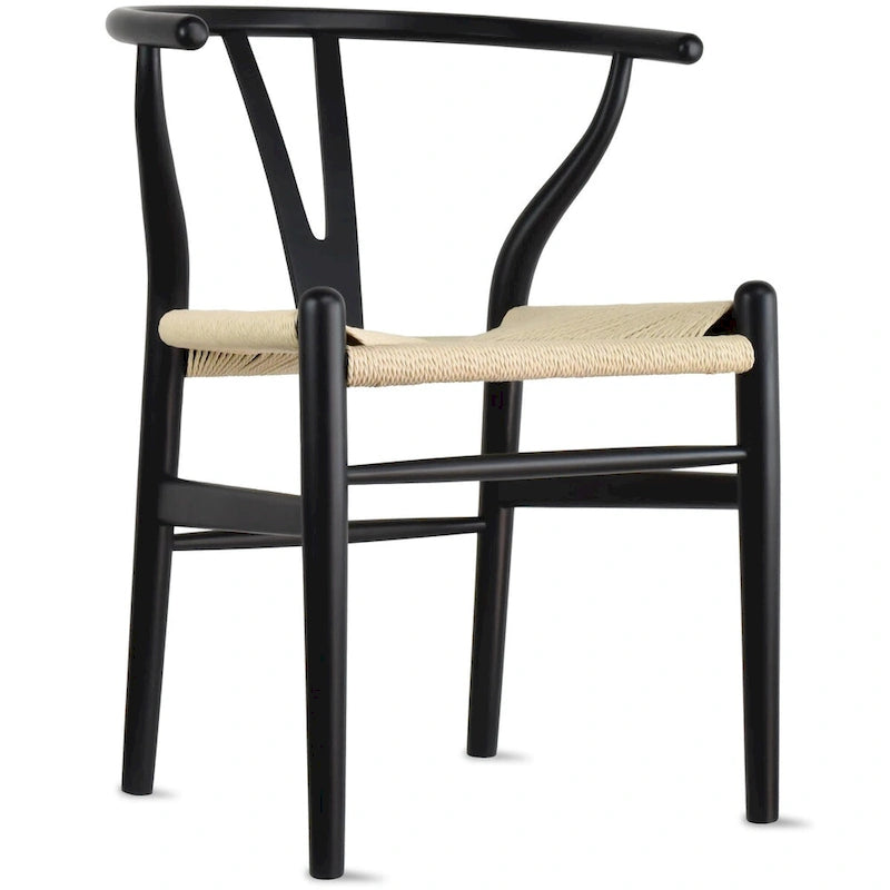 Set di 2 sedie da pranzo moderne in legno naturale con braccioli a Y e schienale, seduta in canapa, per casa, ristorante, ufficio, scrivania, cucina