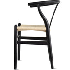 Set di 2 sedie da pranzo moderne in legno naturale con braccioli a Y e schienale, seduta in canapa, per casa, ristorante, ufficio, scrivania, cucina