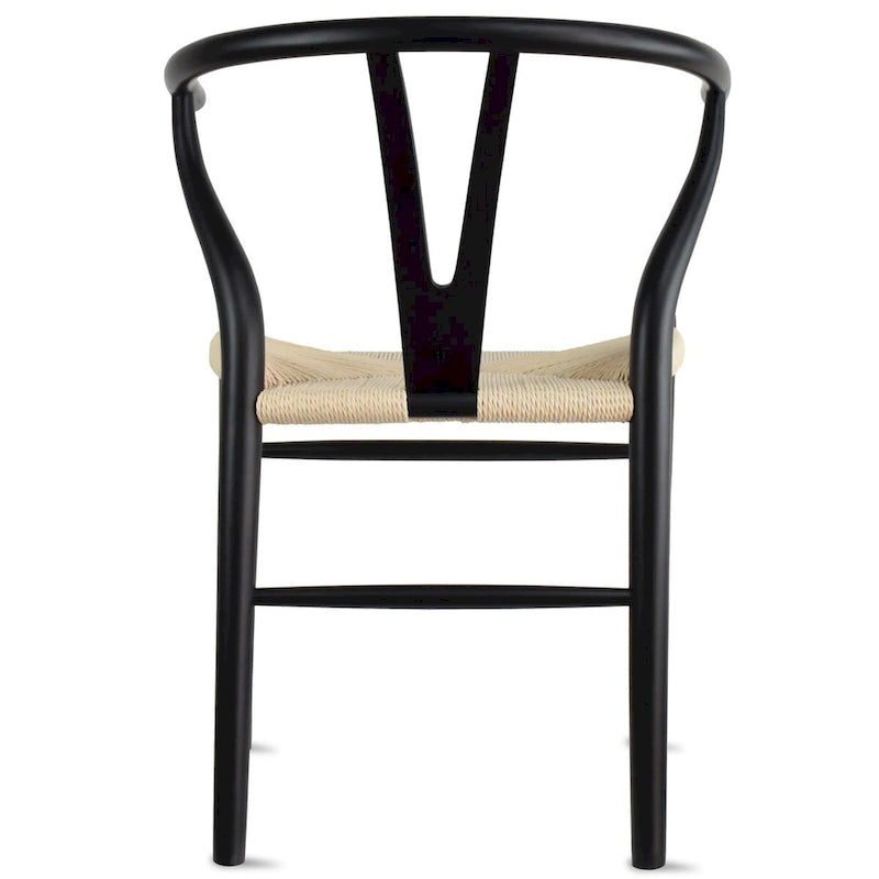 Set di 2 sedie da pranzo moderne in legno naturale con braccioli a Y e schienale, seduta in canapa, per casa, ristorante, ufficio, scrivania, cucina