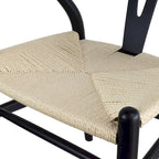 Set di 2 sedie da pranzo moderne in legno naturale con braccioli a Y e schienale, seduta in canapa, per casa, ristorante, ufficio, scrivania, cucina