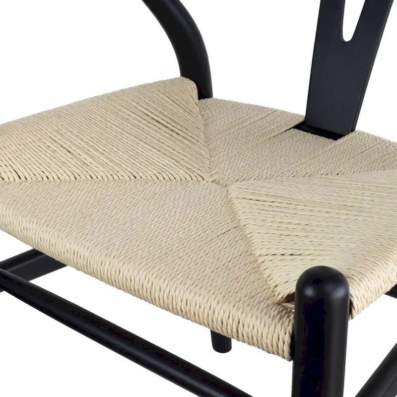 Set di 2 sedie da pranzo moderne in legno naturale con braccioli a Y e schienale, seduta in canapa, per casa, ristorante, ufficio, scrivania, cucina
