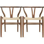 Set di 2 sedie da pranzo moderne in legno naturale con braccioli a Y e schienale, seduta in canapa, per casa, ristorante, ufficio, scrivania, cucina