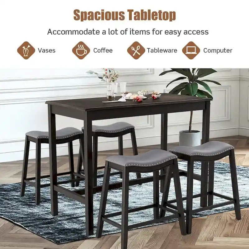 Set da 5 pezzi tavolo da bar con tavolo ad altezza bancone e sedie imbottite a sella