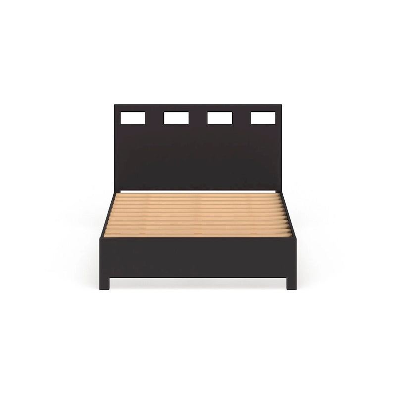 Letto contenitore a piattaforma con intaglio rettangolare color espresso