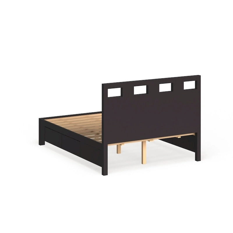 Letto contenitore a piattaforma con intaglio rettangolare color espresso
