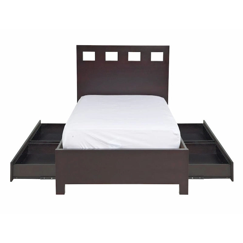 Letto contenitore a piattaforma con intaglio rettangolare color espresso