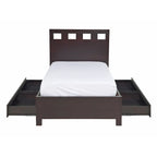 Letto contenitore a piattaforma con intaglio rettangolare color espresso