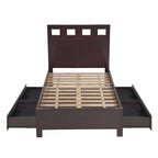 Letto contenitore a piattaforma con intaglio rettangolare color espresso