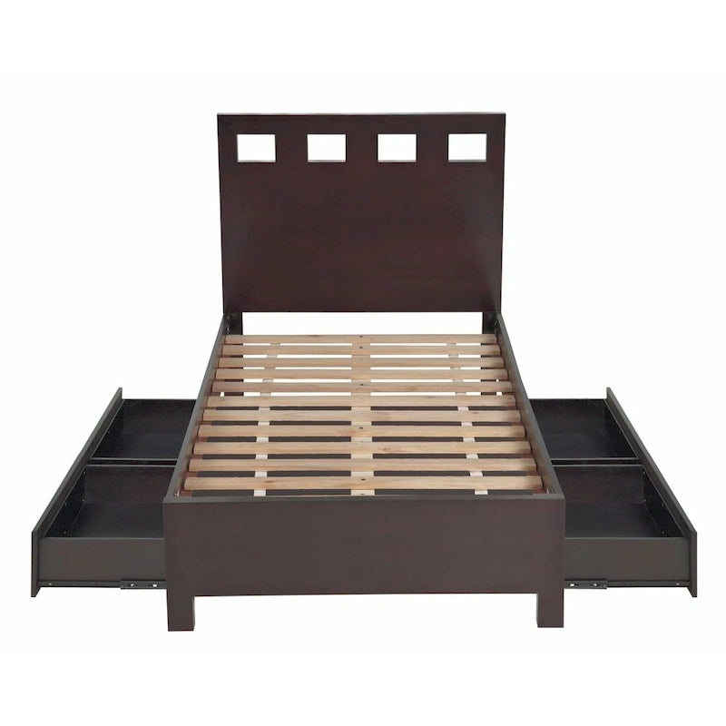 Letto contenitore a piattaforma con intaglio rettangolare color espresso