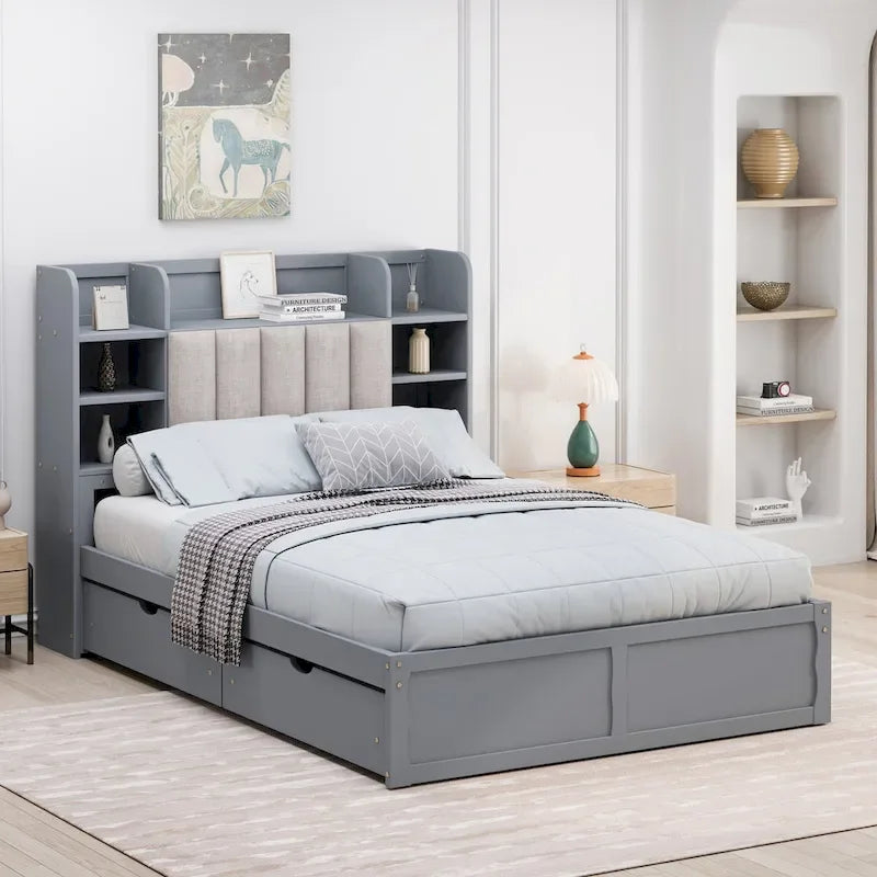 Letto Matrimoniale Multifunzionale con 4 Cassetti Contenitori Portatili Sotto al Letto