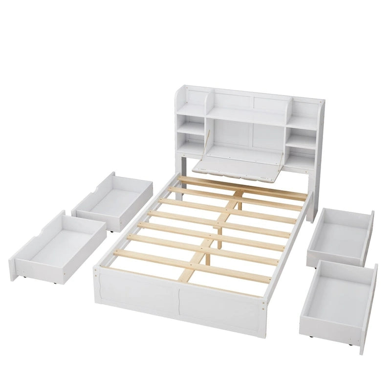 Letto Matrimoniale Multifunzionale con 4 Cassetti Contenitori Portatili Sotto al Letto
