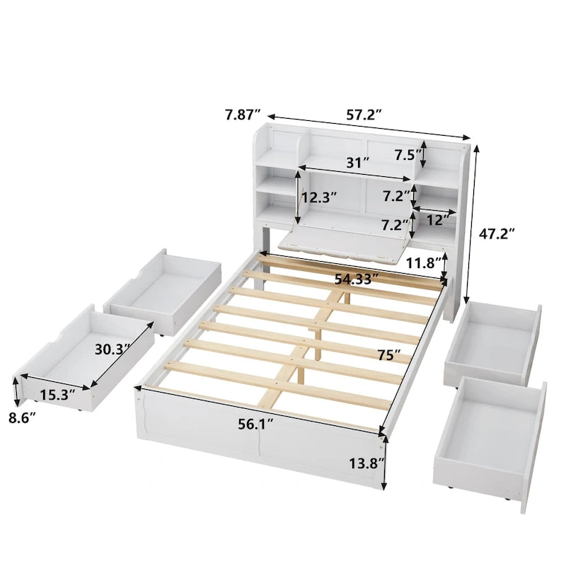 Letto Matrimoniale Multifunzionale con 4 Cassetti Contenitori Portatili Sotto al Letto