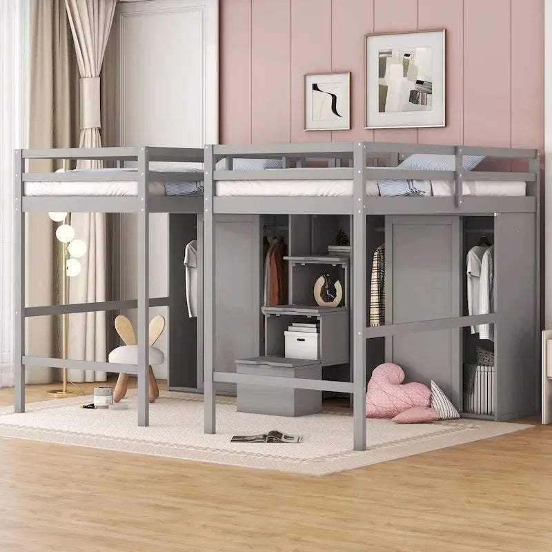 Letti a castello gemelli con armadi e scala