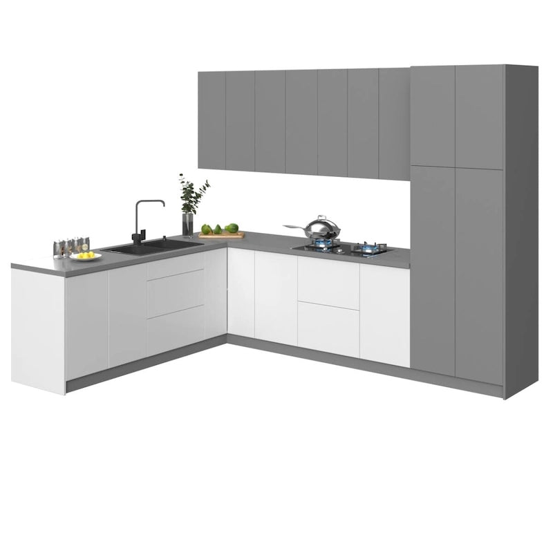 Set di Mobili Moderni per Cucina, Bianco Lucido e Grigio, 244x305 cm (8x10Ft) - 320x244 cm (126x96 pollici)