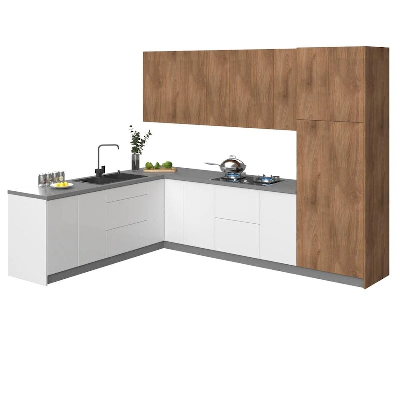 Set di Mobili Moderni per Cucina, Bianco Lucido e Grigio, 244x305 cm (8x10Ft) - 320x244 cm (126x96 pollici)