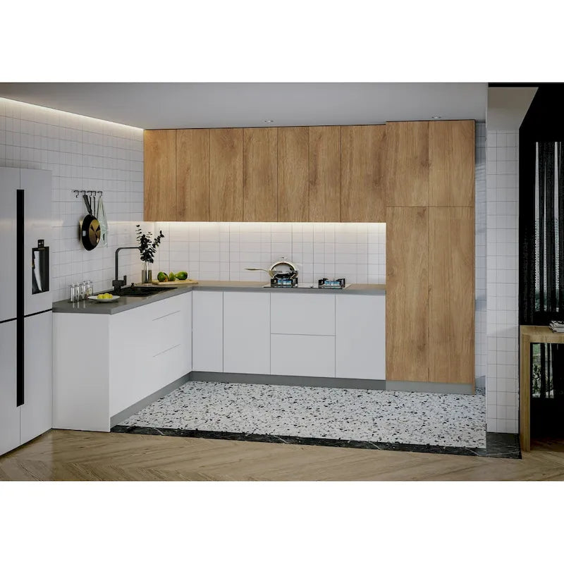 Set di Mobili Moderni per Cucina, Bianco Lucido e Grigio, 244x305 cm (8x10Ft) - 320x244 cm (126x96 pollici)
