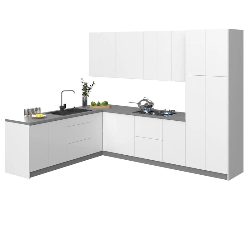 Set di Mobili Moderni per Cucina, Bianco Lucido e Grigio, 244x305 cm (8x10Ft) - 320x244 cm (126x96 pollici)