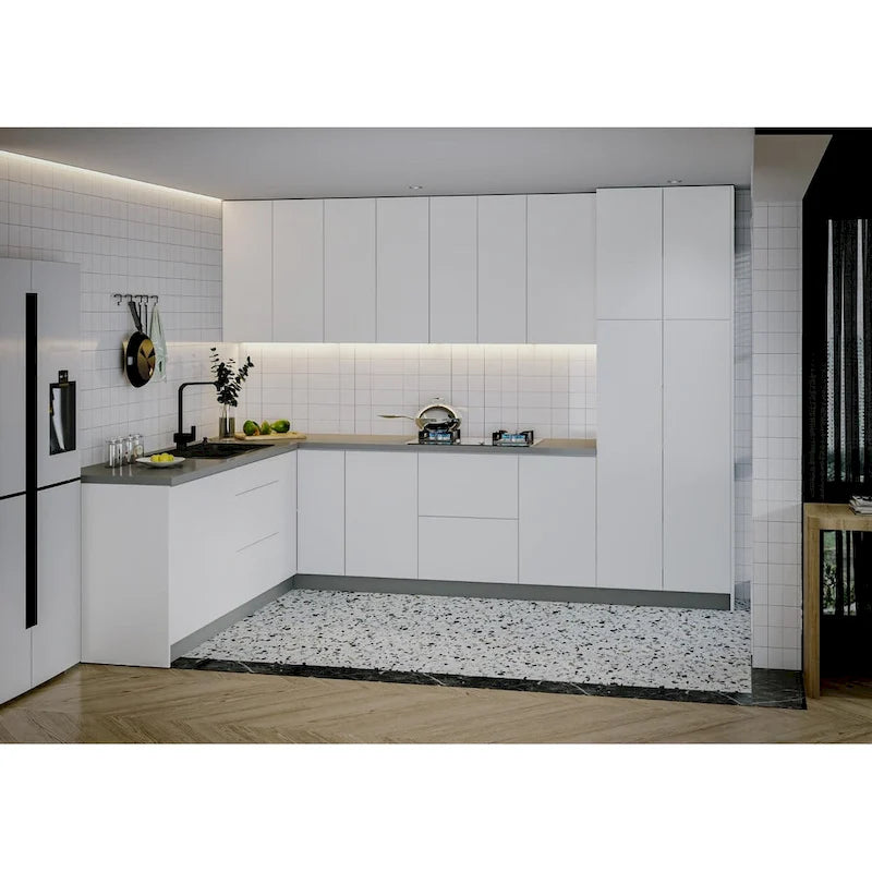 Set di Mobili Moderni per Cucina, Bianco Lucido e Grigio, 244x305 cm (8x10Ft) - 320x244 cm (126x96 pollici)