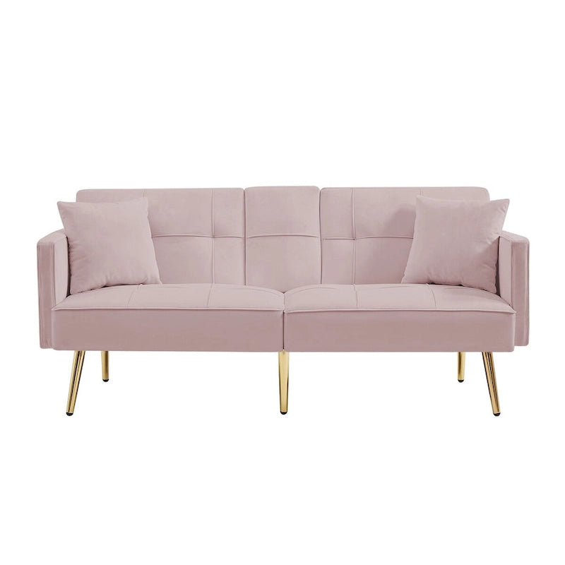 Divano Letto in Velluto Rosa, Convertibile, Posizioni Regolabili, Bracciolo Centrale