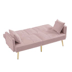 Divano Letto in Velluto Rosa, Convertibile, Posizioni Regolabili, Bracciolo Centrale