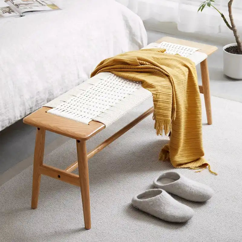 Panca-letto in legno di rovere naturale per soggiorno, camera da letto, bagno