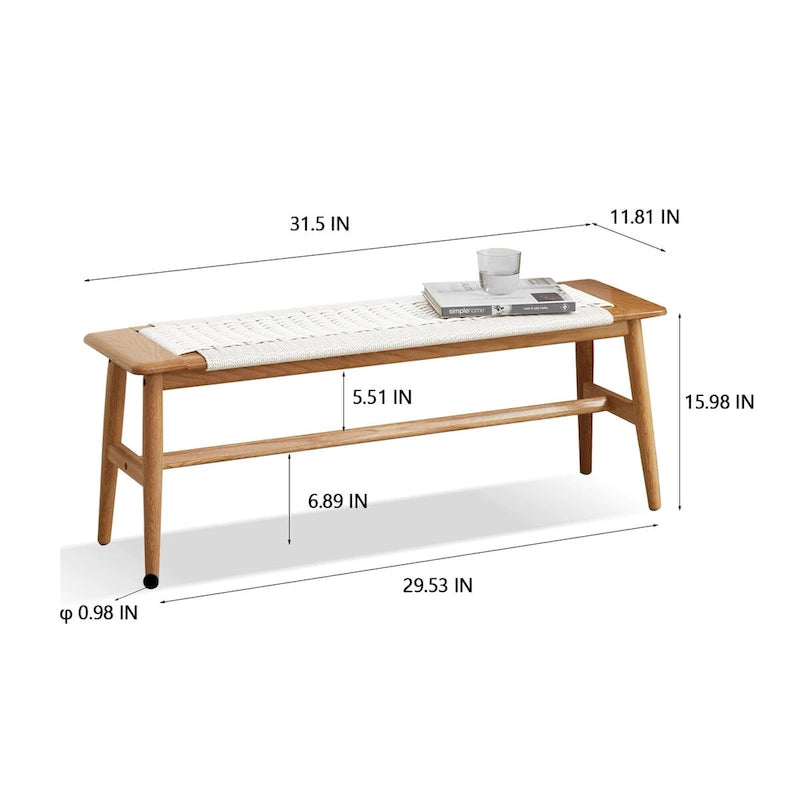 Panca-letto in legno di rovere naturale per soggiorno, camera da letto, bagno
