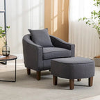 Mid-Century Upholstered Barrel Accent Round Arm Chair with Ottoman