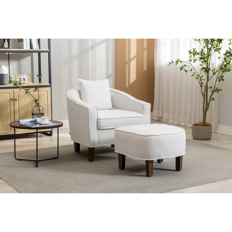 Poltrona a botte rotonda imbottita Mid-Century con pouf poggiapiedi