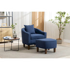 Poltrona a botte rotonda imbottita Mid-Century con pouf poggiapiedi