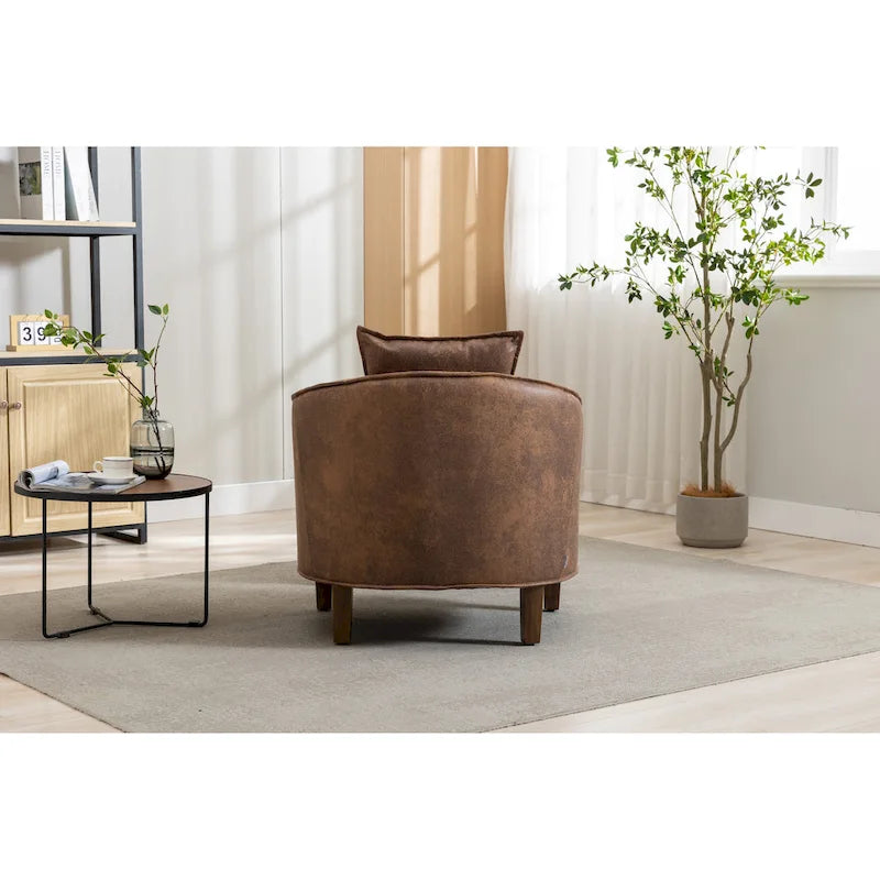 Poltrona a botte rotonda imbottita Mid-Century con pouf poggiapiedi
