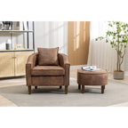 Poltrona a botte rotonda imbottita Mid-Century con pouf poggiapiedi