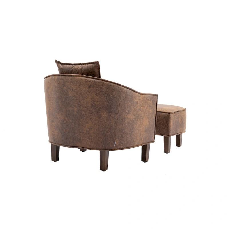 Poltrona a botte rotonda imbottita Mid-Century con pouf poggiapiedi