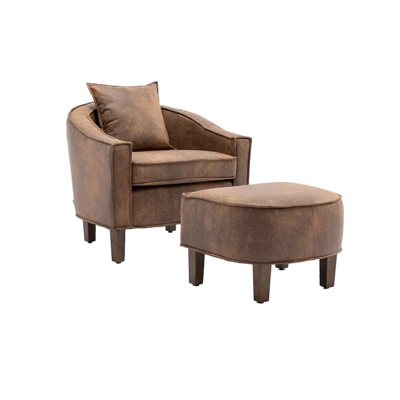 Poltrona a botte rotonda imbottita Mid-Century con pouf poggiapiedi