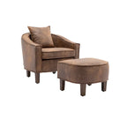 Poltrona a botte rotonda imbottita Mid-Century con pouf poggiapiedi