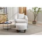 Poltrona a botte rotonda imbottita Mid-Century con pouf poggiapiedi