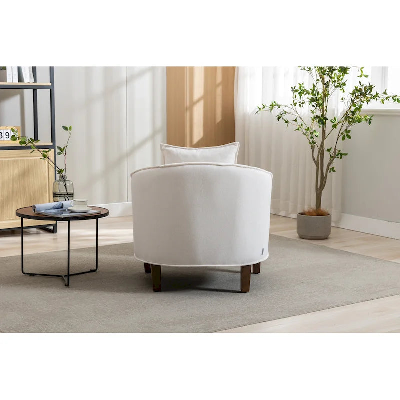 Poltrona a botte rotonda imbottita Mid-Century con pouf poggiapiedi