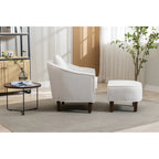 Poltrona a botte rotonda imbottita Mid-Century con pouf poggiapiedi