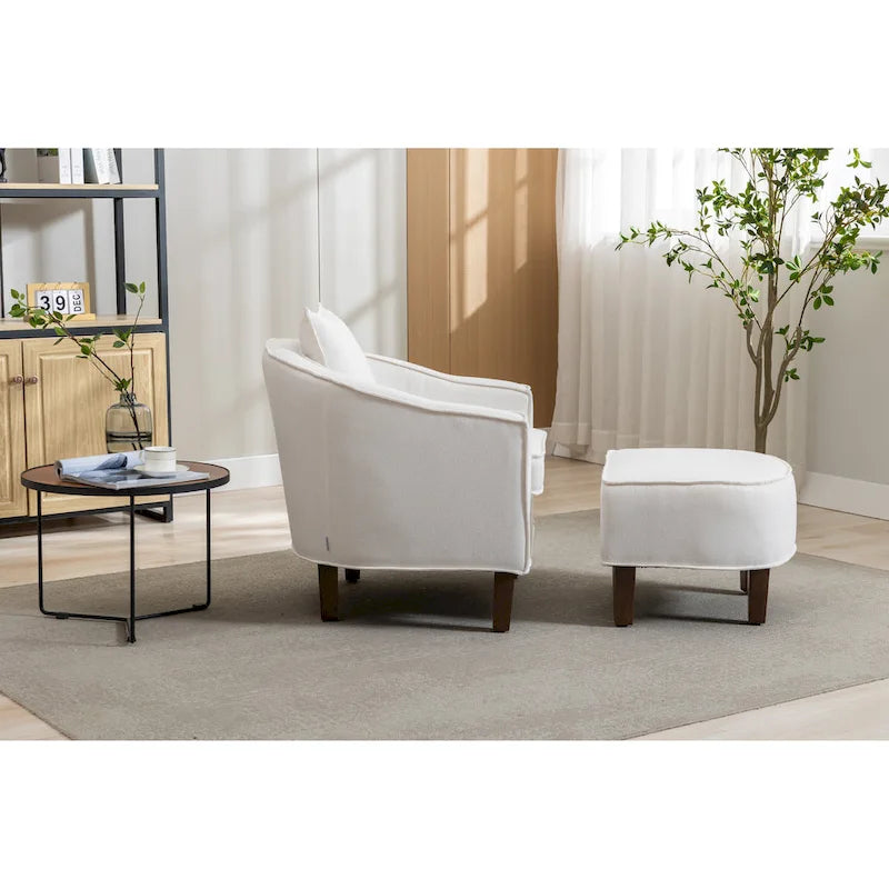 Poltrona a botte rotonda imbottita Mid-Century con pouf poggiapiedi