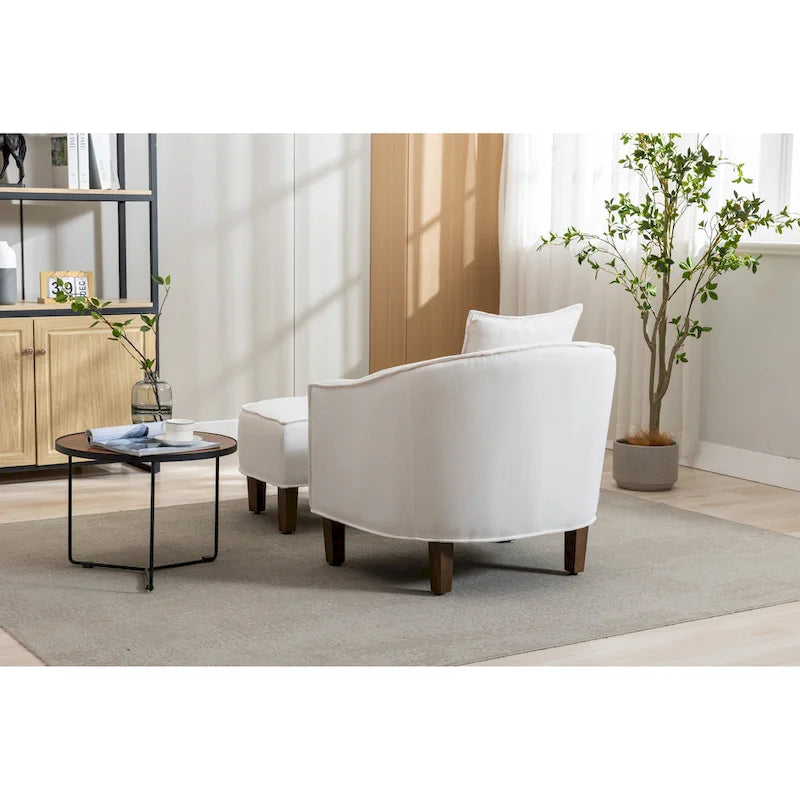 Poltrona a botte rotonda imbottita Mid-Century con pouf poggiapiedi