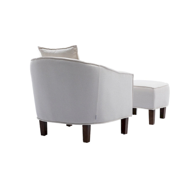 Poltrona a botte rotonda imbottita Mid-Century con pouf poggiapiedi