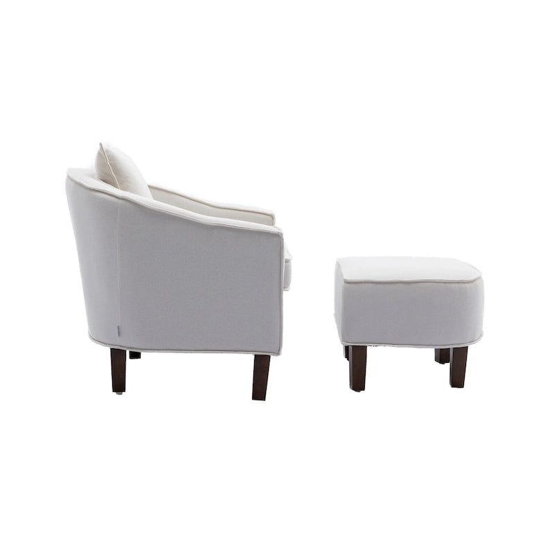 Poltrona a botte rotonda imbottita Mid-Century con pouf poggiapiedi