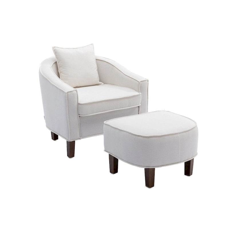 Poltrona a botte rotonda imbottita Mid-Century con pouf poggiapiedi