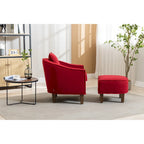 Poltrona a botte rotonda imbottita Mid-Century con pouf poggiapiedi