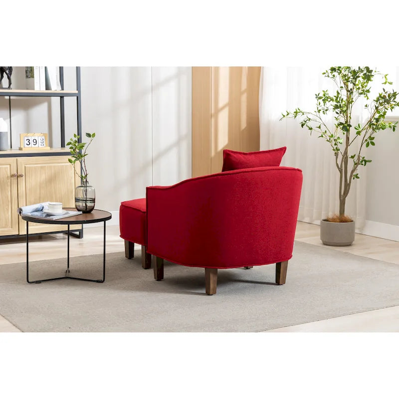 Poltrona a botte rotonda imbottita Mid-Century con pouf poggiapiedi
